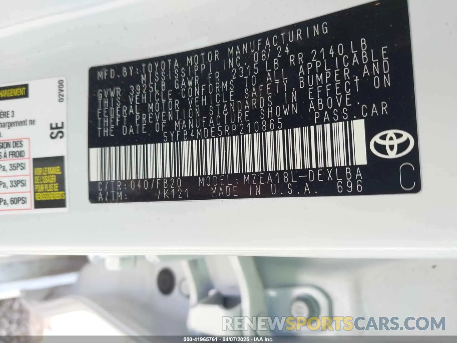 9 fotografías del automóvil dañado 5YFB4MDE5RP210865 TOYOTA COROLLA 2024