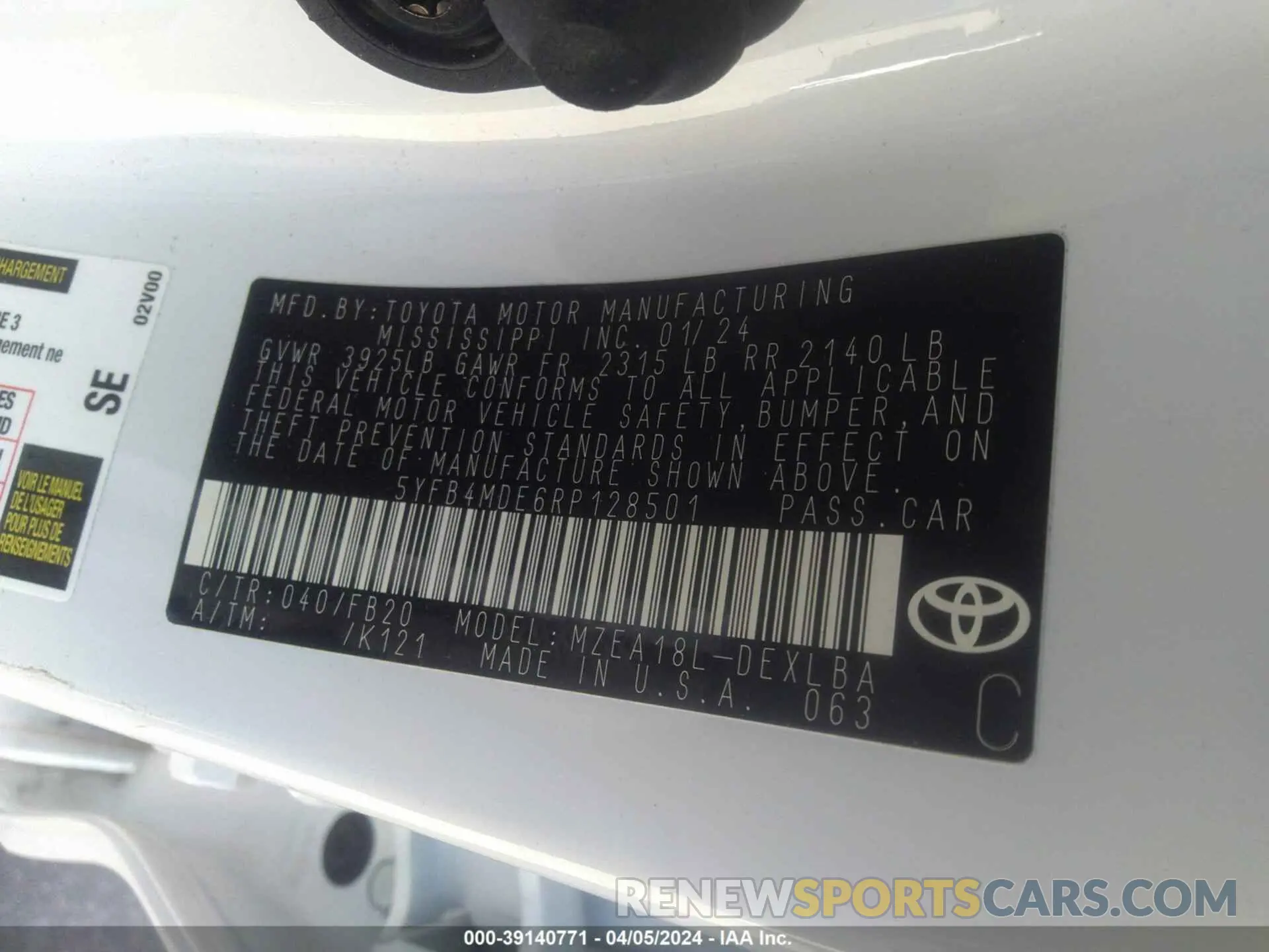 9 fotografías del automóvil dañado 5YFB4MDE6RP128501 TOYOTA COROLLA 2024