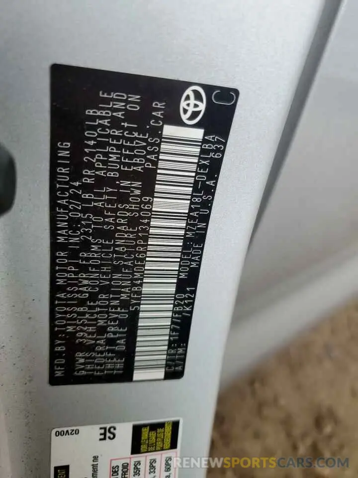 12 fotografías del automóvil dañado 5YFB4MDE6RP134069 TOYOTA COROLLA 2024