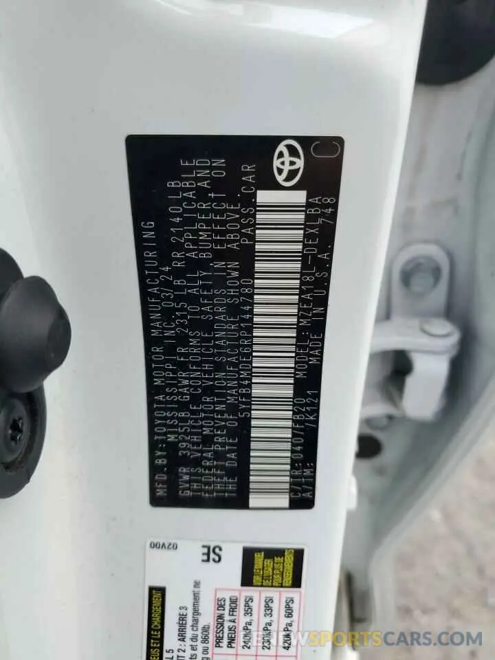 12 fotografías del automóvil dañado 5YFB4MDE6RP144780 TOYOTA COROLLA 2024