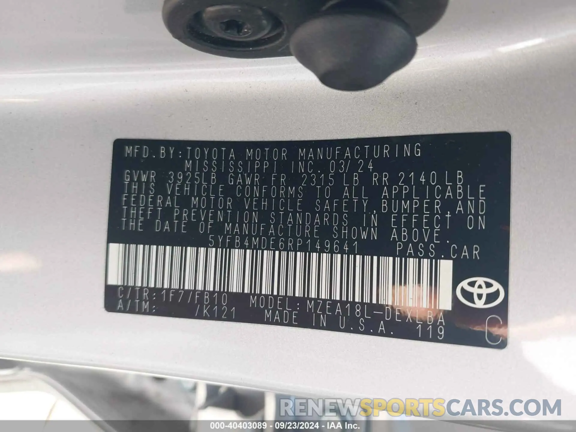 9 fotografías del automóvil dañado 5YFB4MDE6RP149641 TOYOTA COROLLA 2024