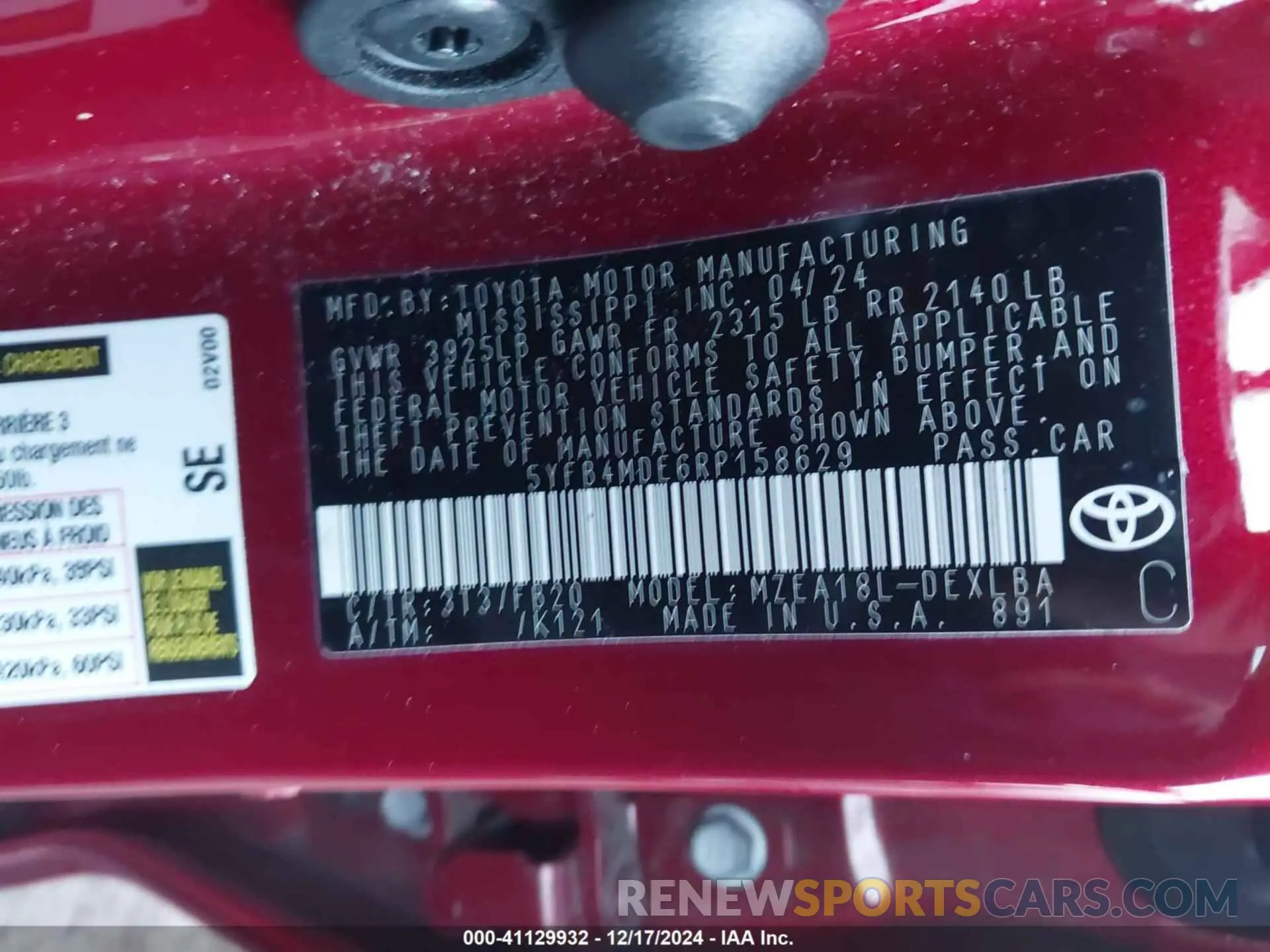 9 fotografías del automóvil dañado 5YFB4MDE6RP158629 TOYOTA COROLLA 2024