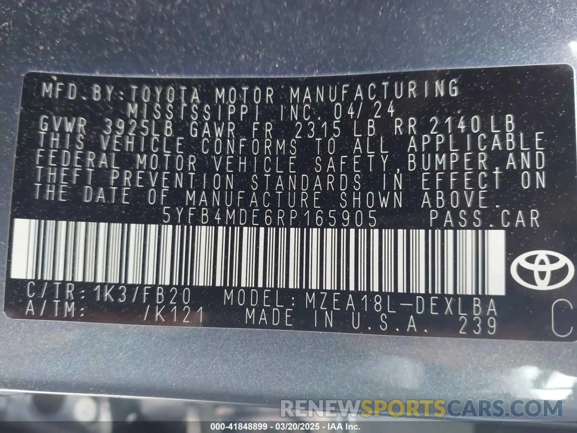 9 fotografías del automóvil dañado 5YFB4MDE6RP165905 TOYOTA COROLLA 2024