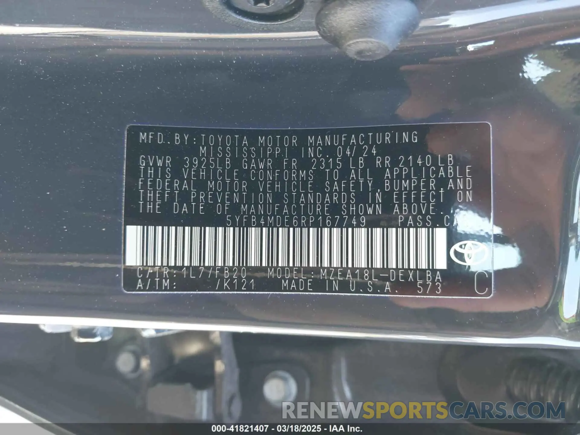 9 fotografías del automóvil dañado 5YFB4MDE6RP167749 TOYOTA COROLLA 2024