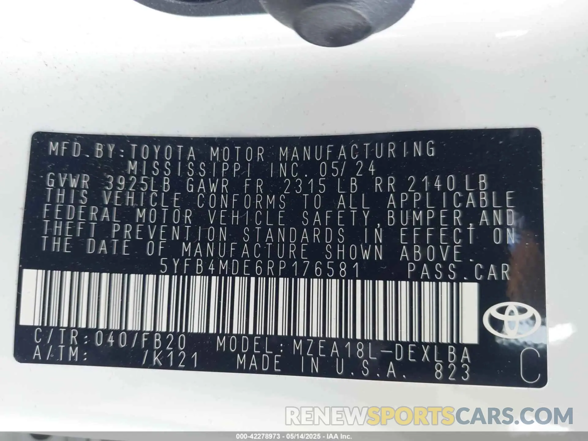 9 fotografías del automóvil dañado 5YFB4MDE6RP176581 TOYOTA COROLLA 2024