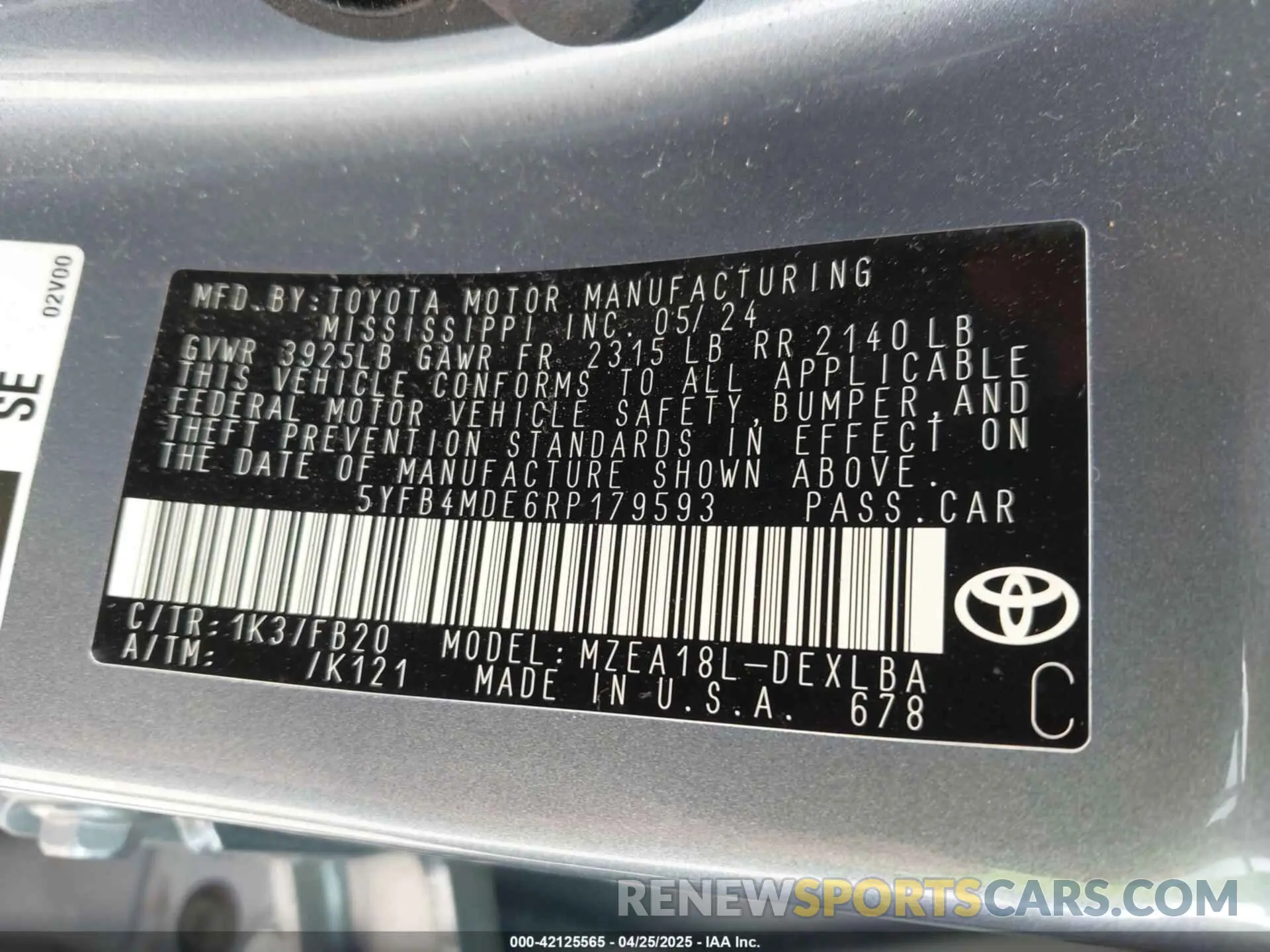 9 fotografías del automóvil dañado 5YFB4MDE6RP179593 TOYOTA COROLLA 2024