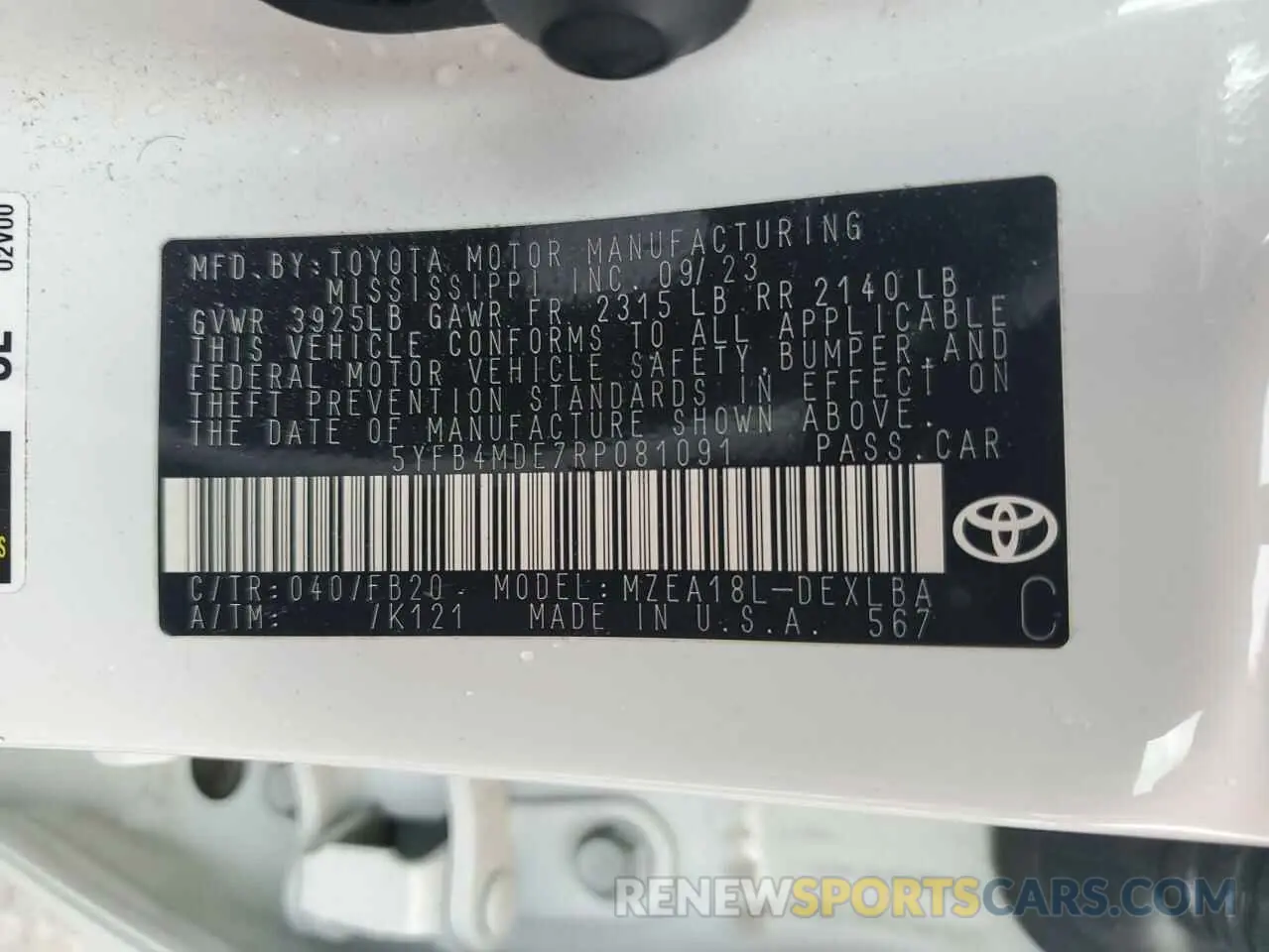 12 fotografías del automóvil dañado 5YFB4MDE7RP081091 TOYOTA COROLLA 2024