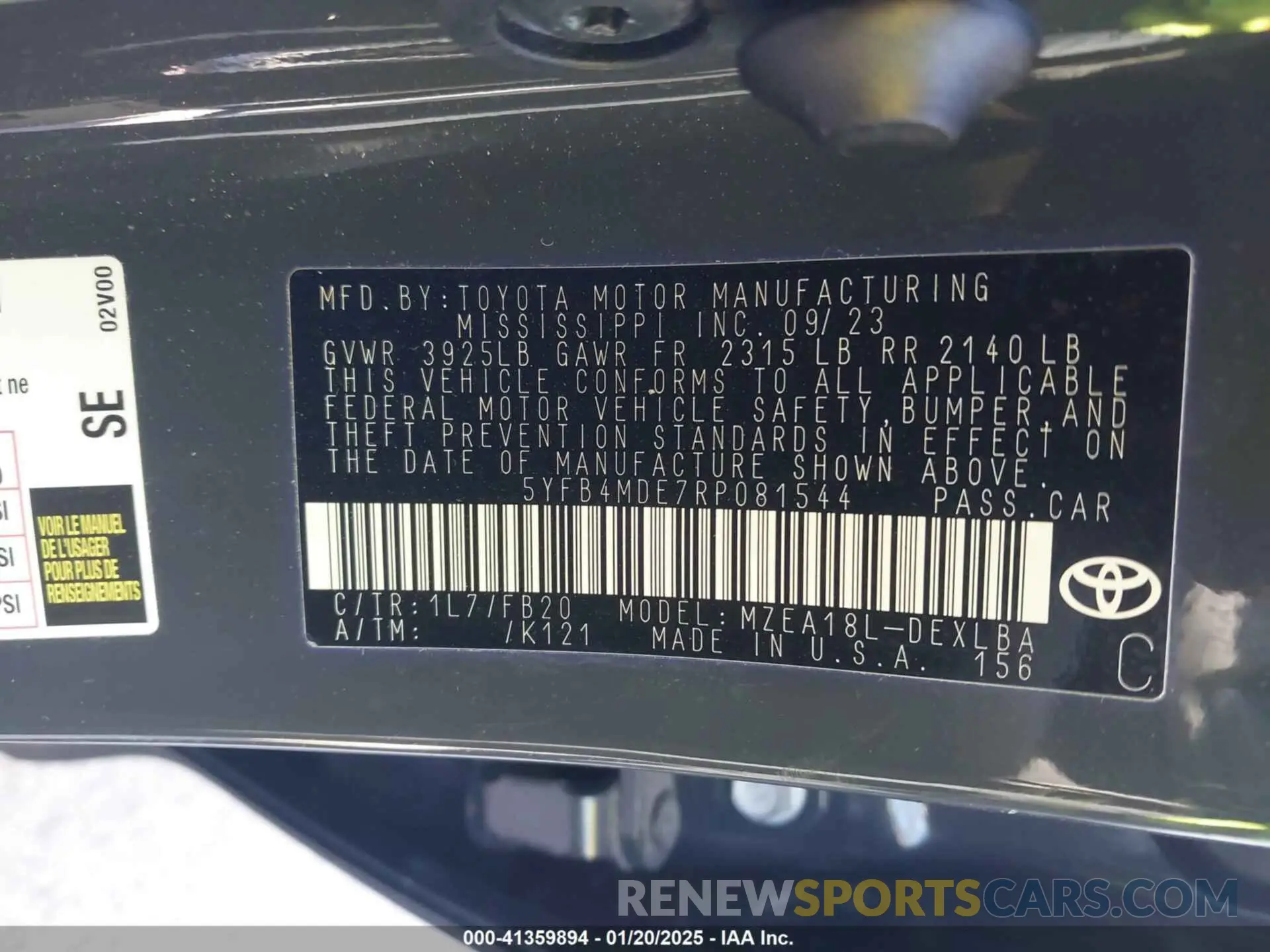 9 fotografías del automóvil dañado 5YFB4MDE7RP081544 TOYOTA COROLLA 2024