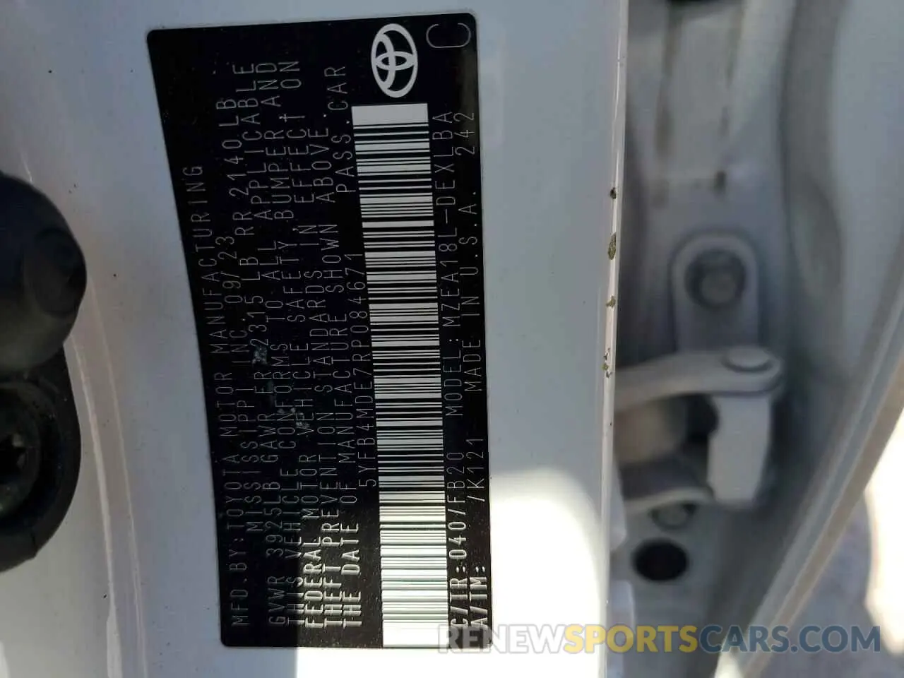 12 fotografías del automóvil dañado 5YFB4MDE7RP084671 TOYOTA COROLLA 2024