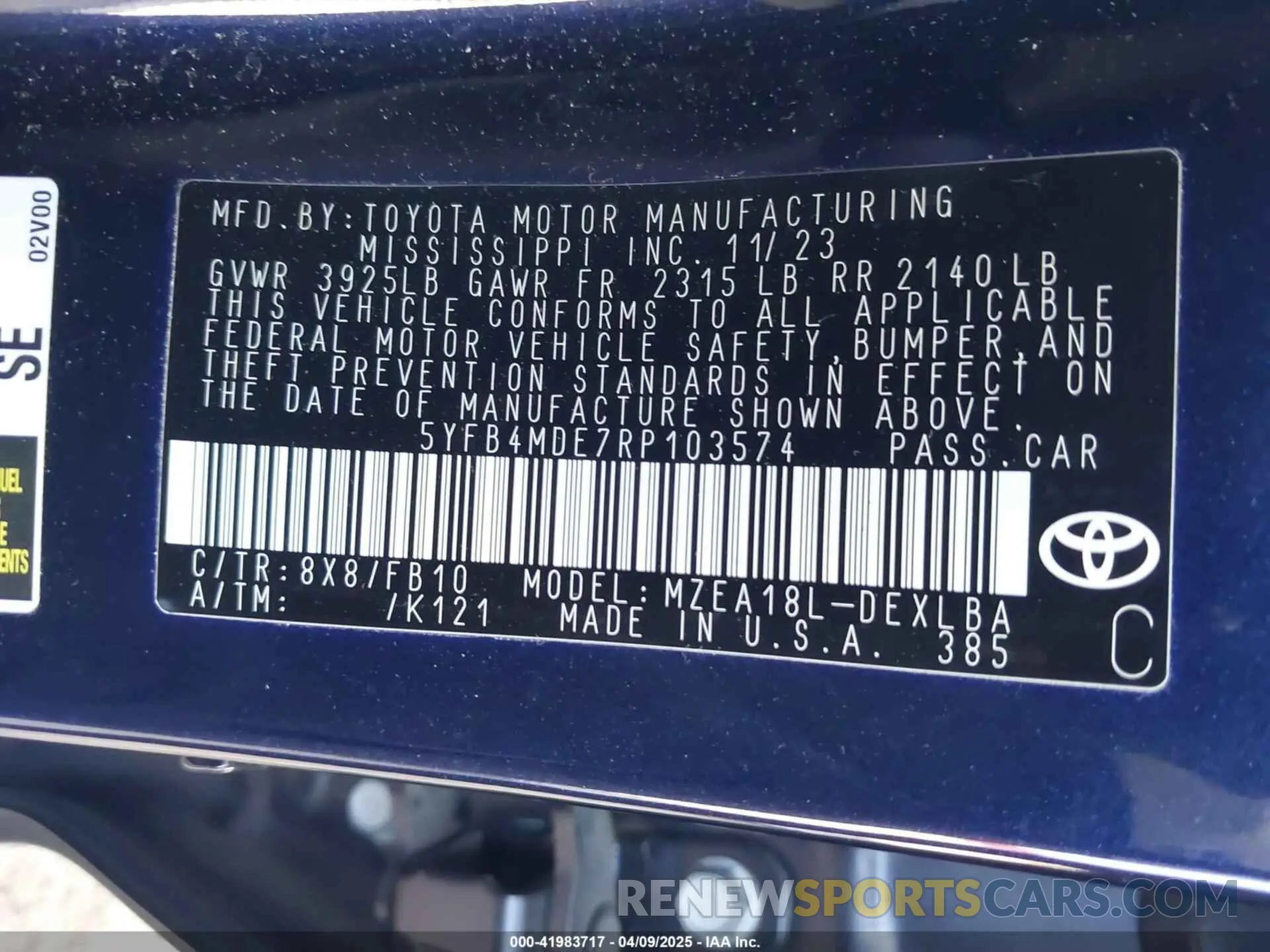9 fotografías del automóvil dañado 5YFB4MDE7RP103574 TOYOTA COROLLA 2024