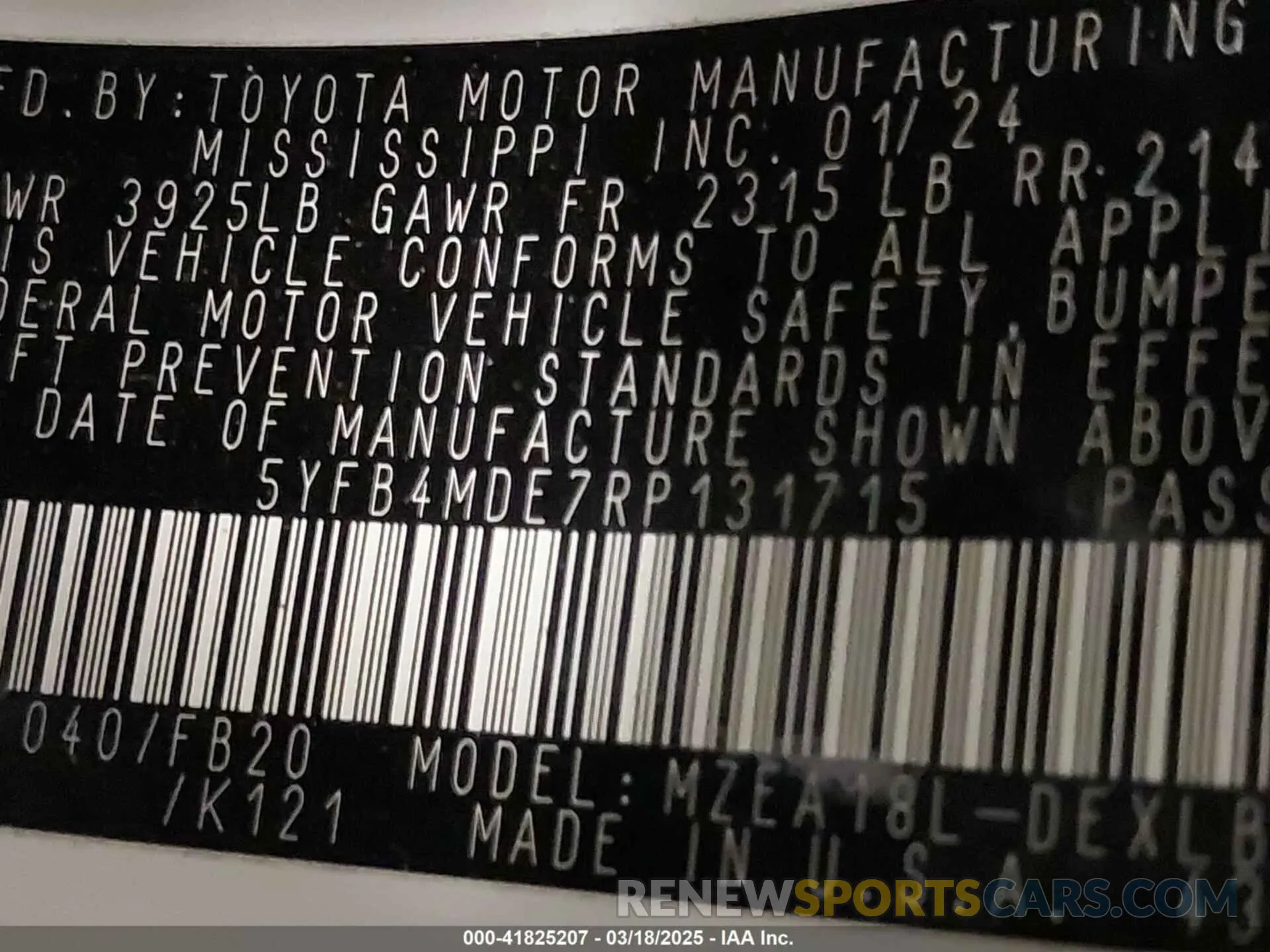 9 fotografías del automóvil dañado 5YFB4MDE7RP131715 TOYOTA COROLLA 2024