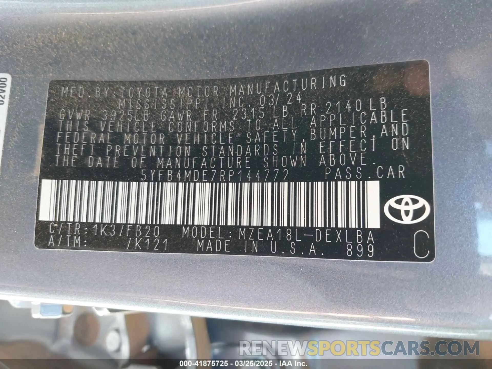 9 fotografías del automóvil dañado 5YFB4MDE7RP144772 TOYOTA COROLLA 2024