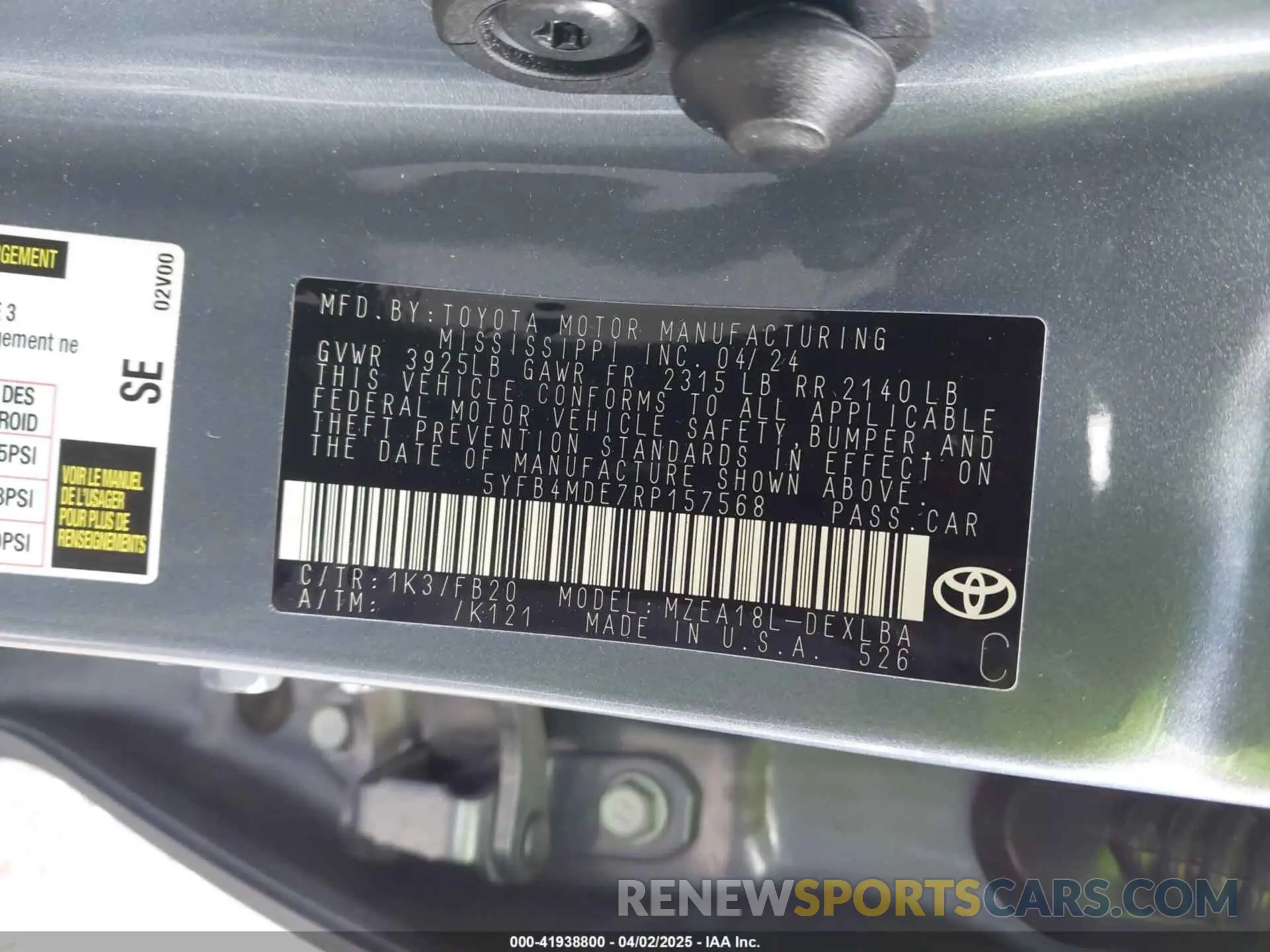 9 fotografías del automóvil dañado 5YFB4MDE7RP157568 TOYOTA COROLLA 2024