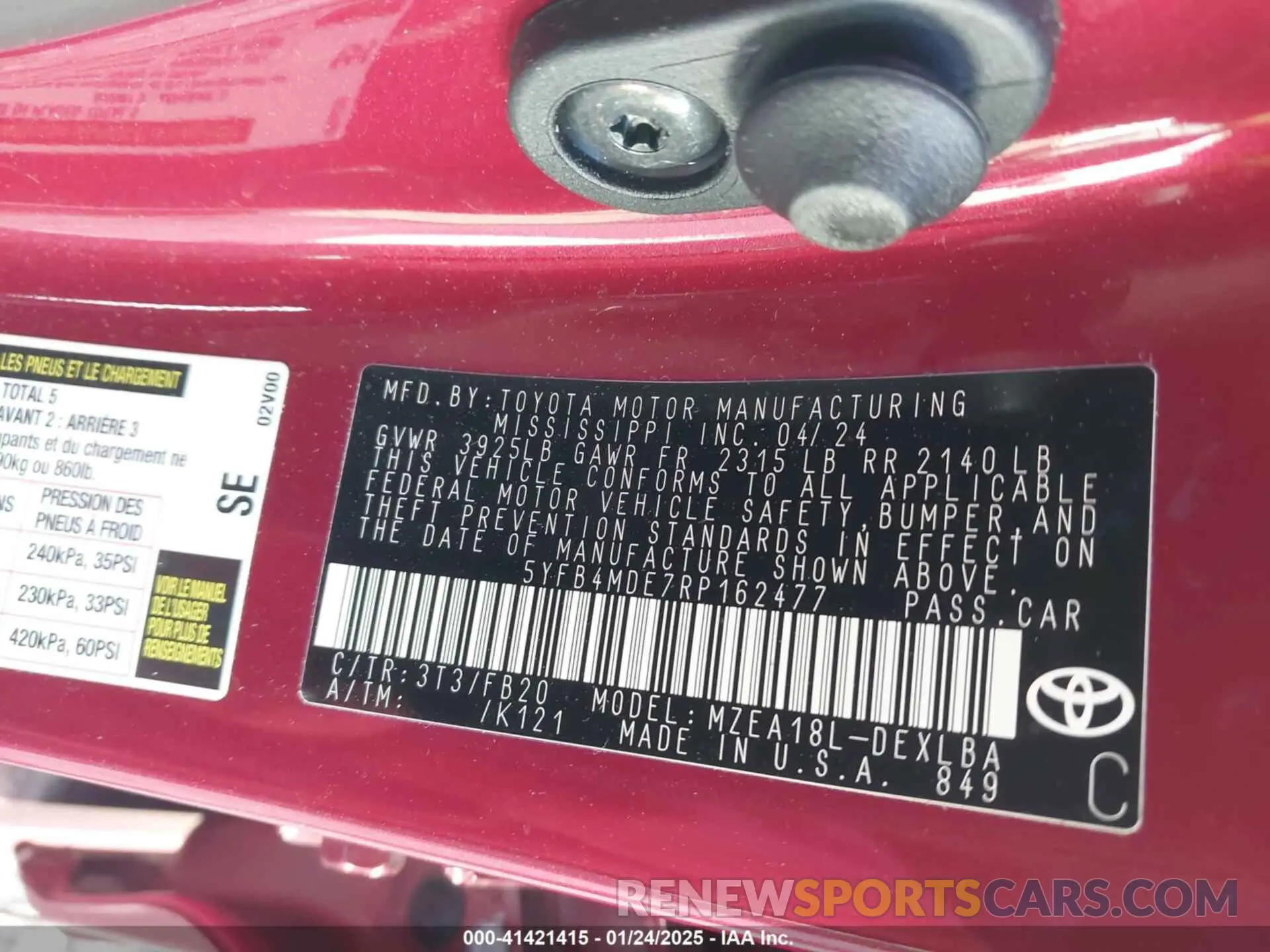9 fotografías del automóvil dañado 5YFB4MDE7RP162477 TOYOTA COROLLA 2024