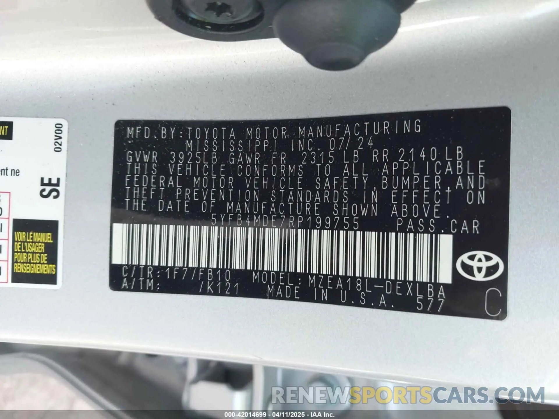 9 fotografías del automóvil dañado 5YFB4MDE7RP199755 TOYOTA COROLLA 2024