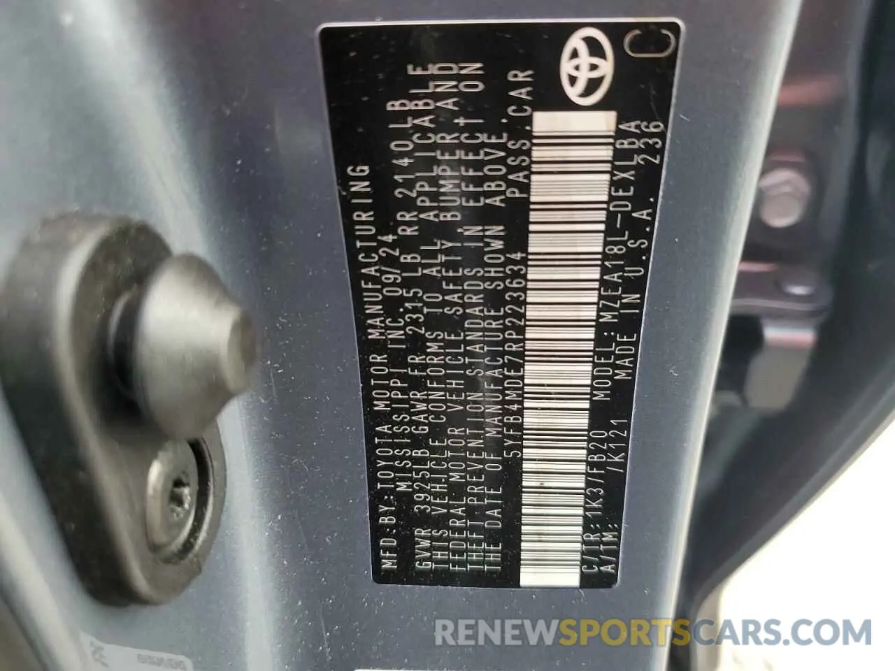 12 fotografías del automóvil dañado 5YFB4MDE7RP223634 TOYOTA COROLLA 2024