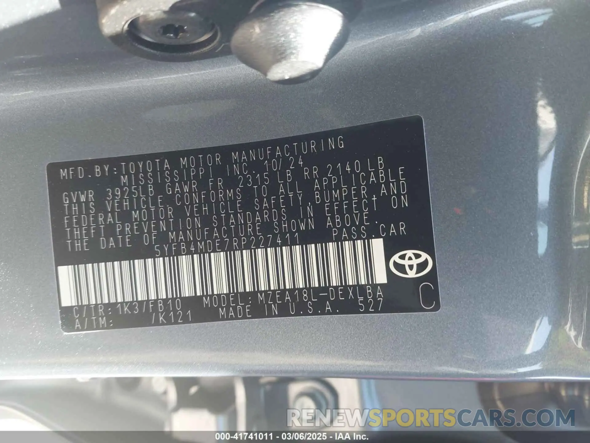 9 fotografías del automóvil dañado 5YFB4MDE7RP227411 TOYOTA COROLLA 2024