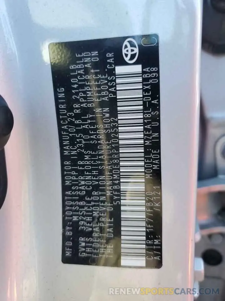 12 fotografías del automóvil dañado 5YFB4MDE8RP102532 TOYOTA COROLLA 2024