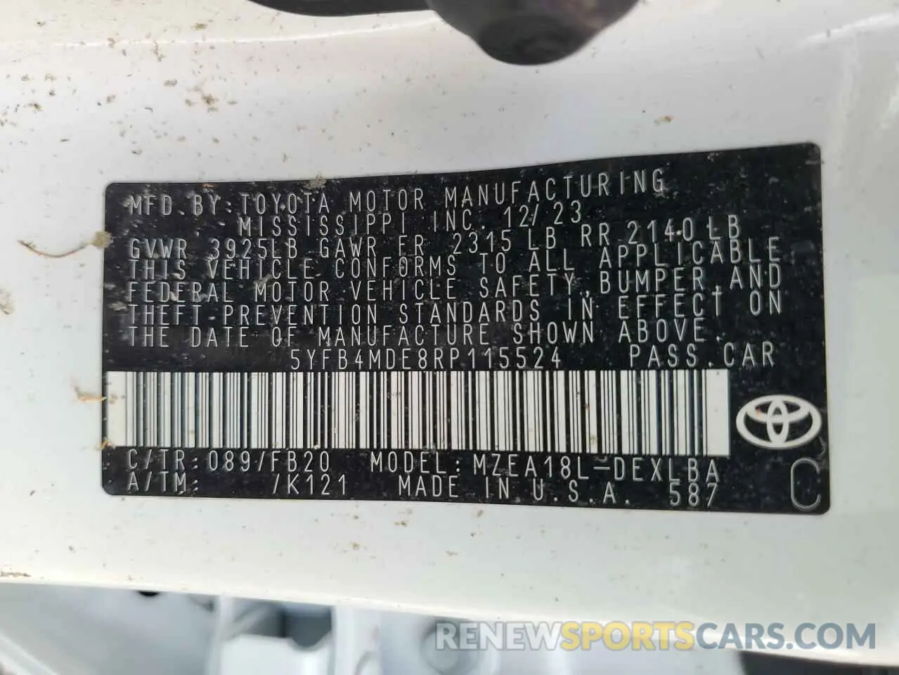 13 fotografías del automóvil dañado 5YFB4MDE8RP115524 TOYOTA COROLLA 2024