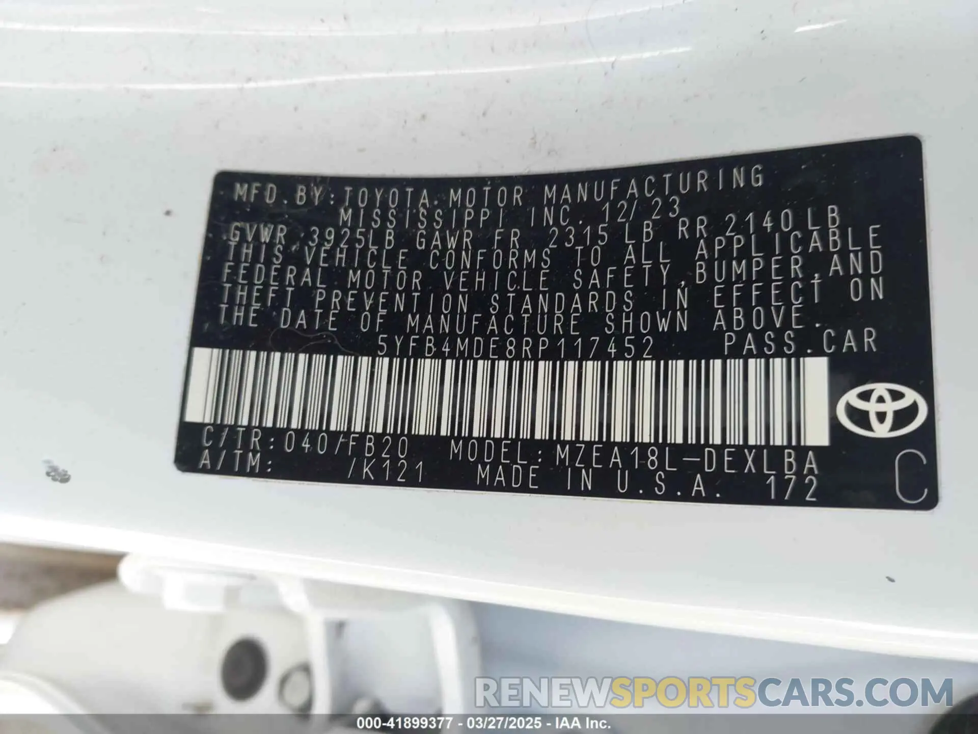 9 fotografías del automóvil dañado 5YFB4MDE8RP117452 TOYOTA COROLLA 2024