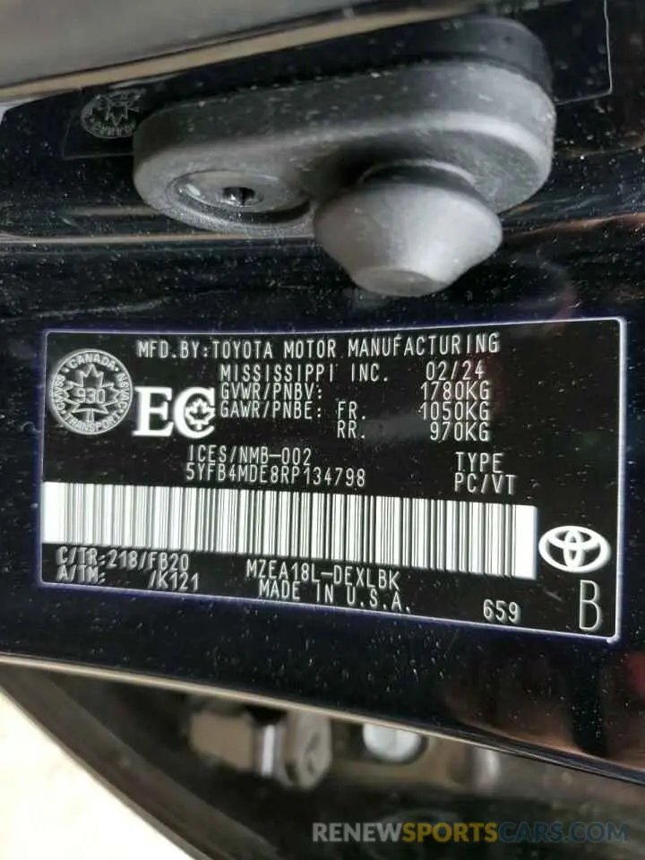 12 fotografías del automóvil dañado 5YFB4MDE8RP134798 TOYOTA COROLLA 2024