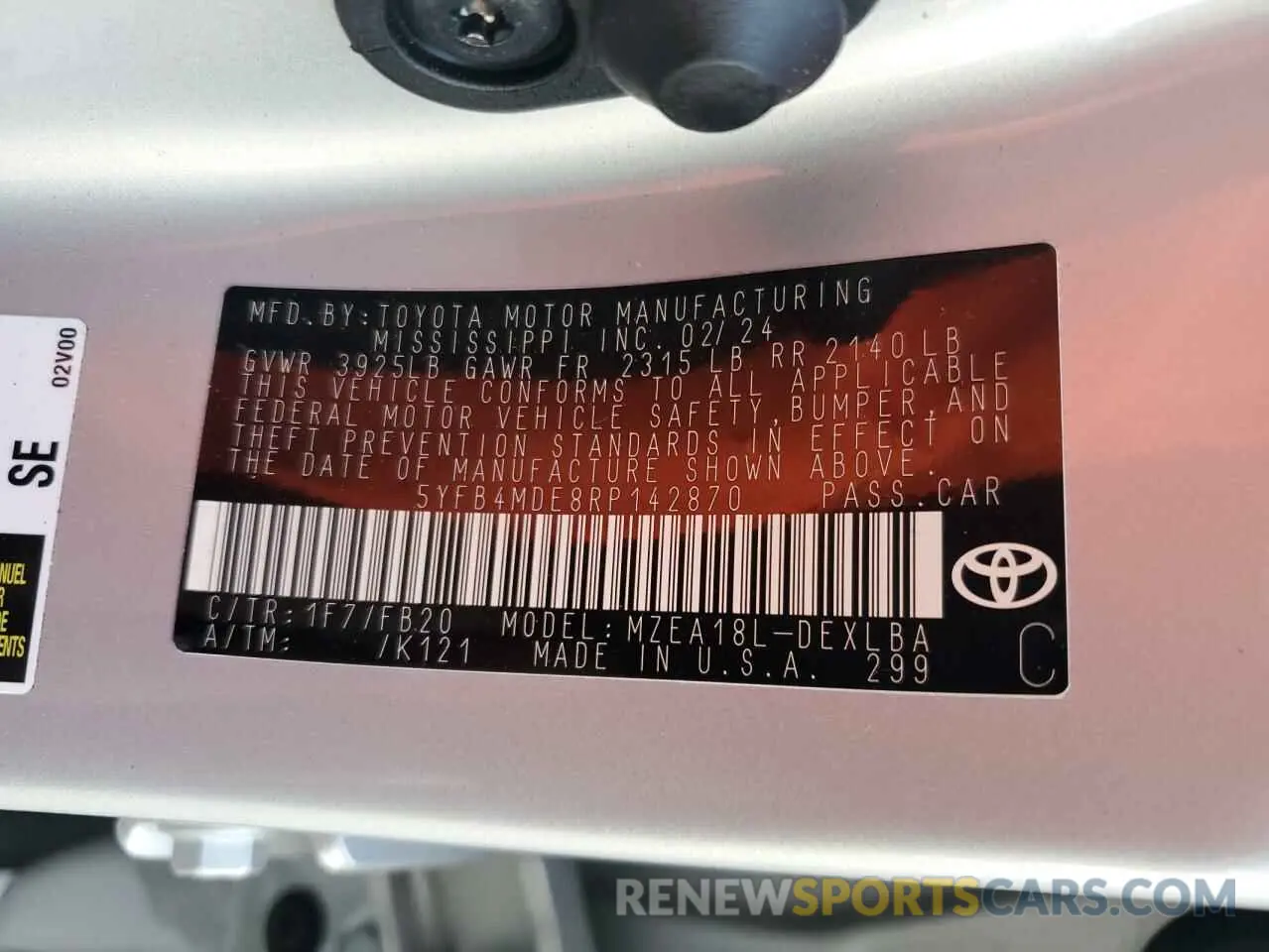 13 fotografías del automóvil dañado 5YFB4MDE8RP142870 TOYOTA COROLLA 2024