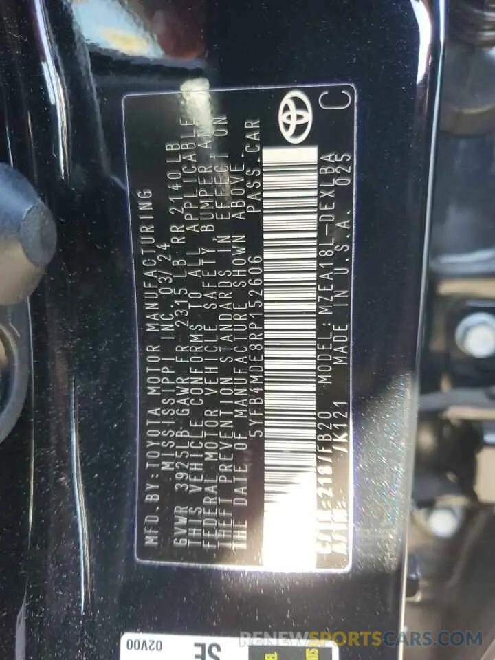 13 fotografías del automóvil dañado 5YFB4MDE8RP152606 TOYOTA COROLLA 2024