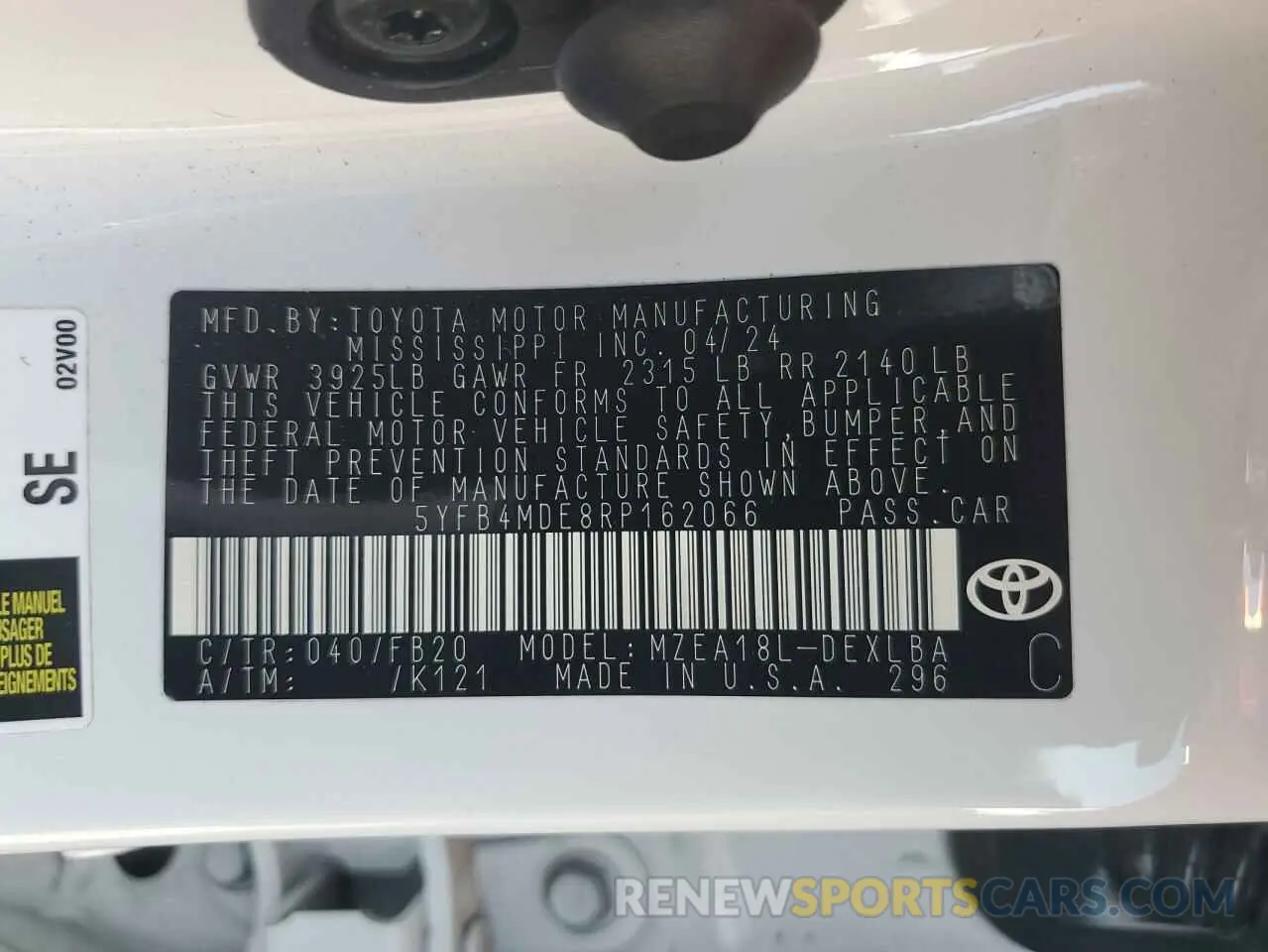 13 fotografías del automóvil dañado 5YFB4MDE8RP162066 TOYOTA COROLLA 2024