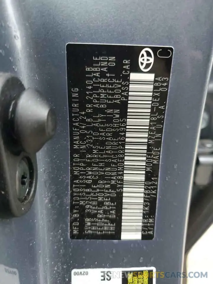 13 fotografías del automóvil dañado 5YFB4MDE8RP164965 TOYOTA COROLLA 2024