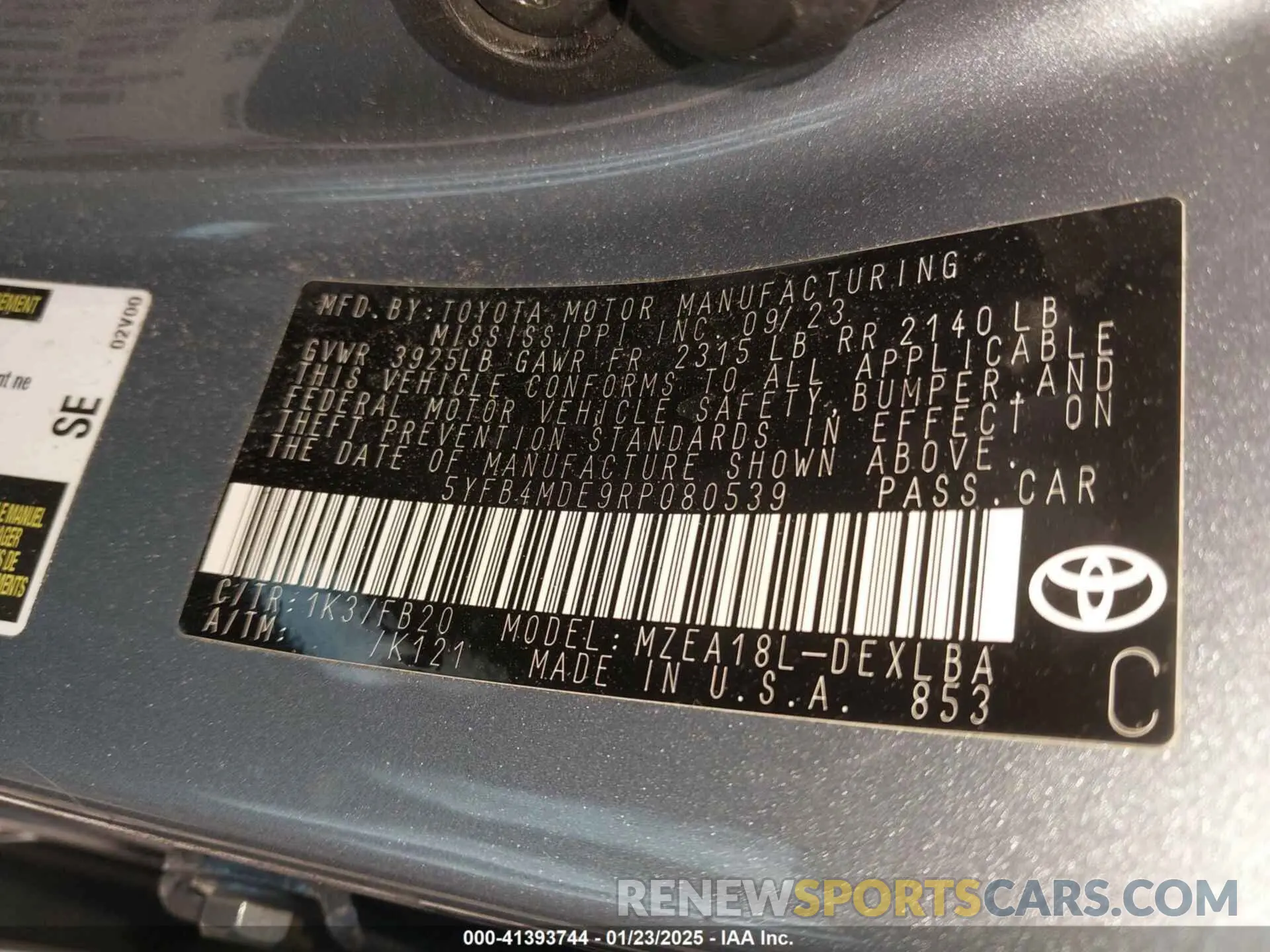 9 fotografías del automóvil dañado 5YFB4MDE9RP080539 TOYOTA COROLLA 2024
