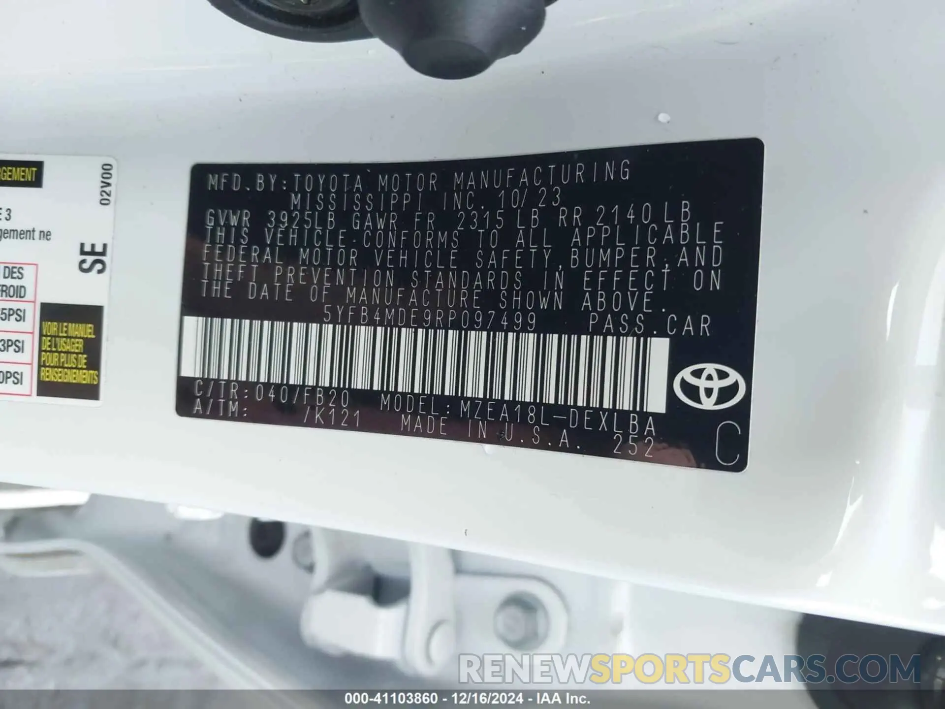 9 fotografías del automóvil dañado 5YFB4MDE9RP097499 TOYOTA COROLLA 2024