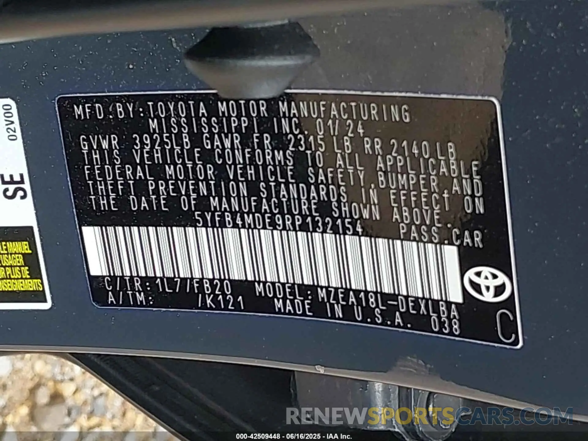 9 fotografías del automóvil dañado 5YFB4MDE9RP132154 TOYOTA COROLLA 2024
