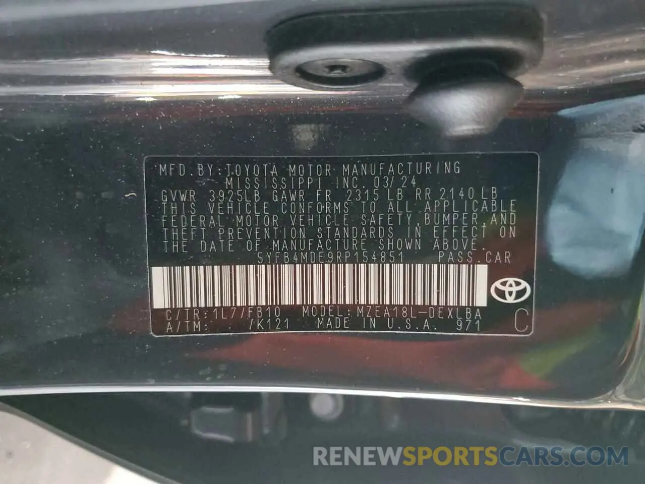 12 fotografías del automóvil dañado 5YFB4MDE9RP154851 TOYOTA COROLLA 2024