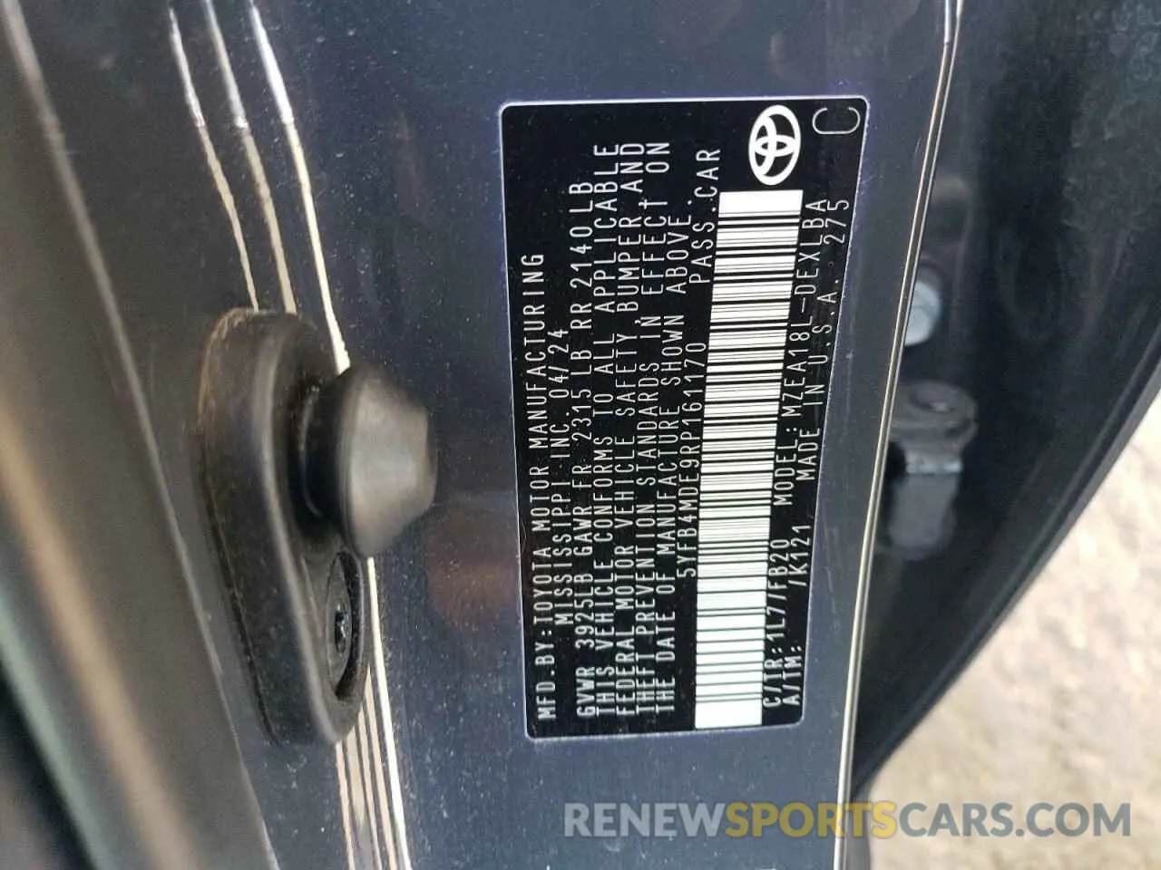 13 fotografías del automóvil dañado 5YFB4MDE9RP161170 TOYOTA COROLLA 2024