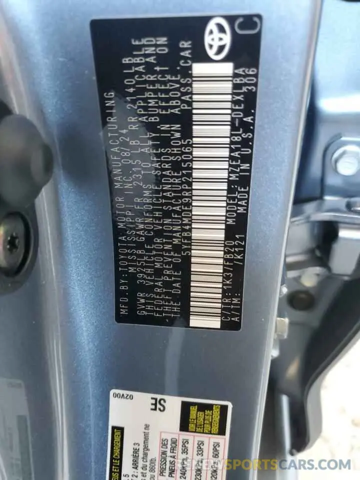 12 fotografías del automóvil dañado 5YFB4MDE9RP215065 TOYOTA COROLLA 2024