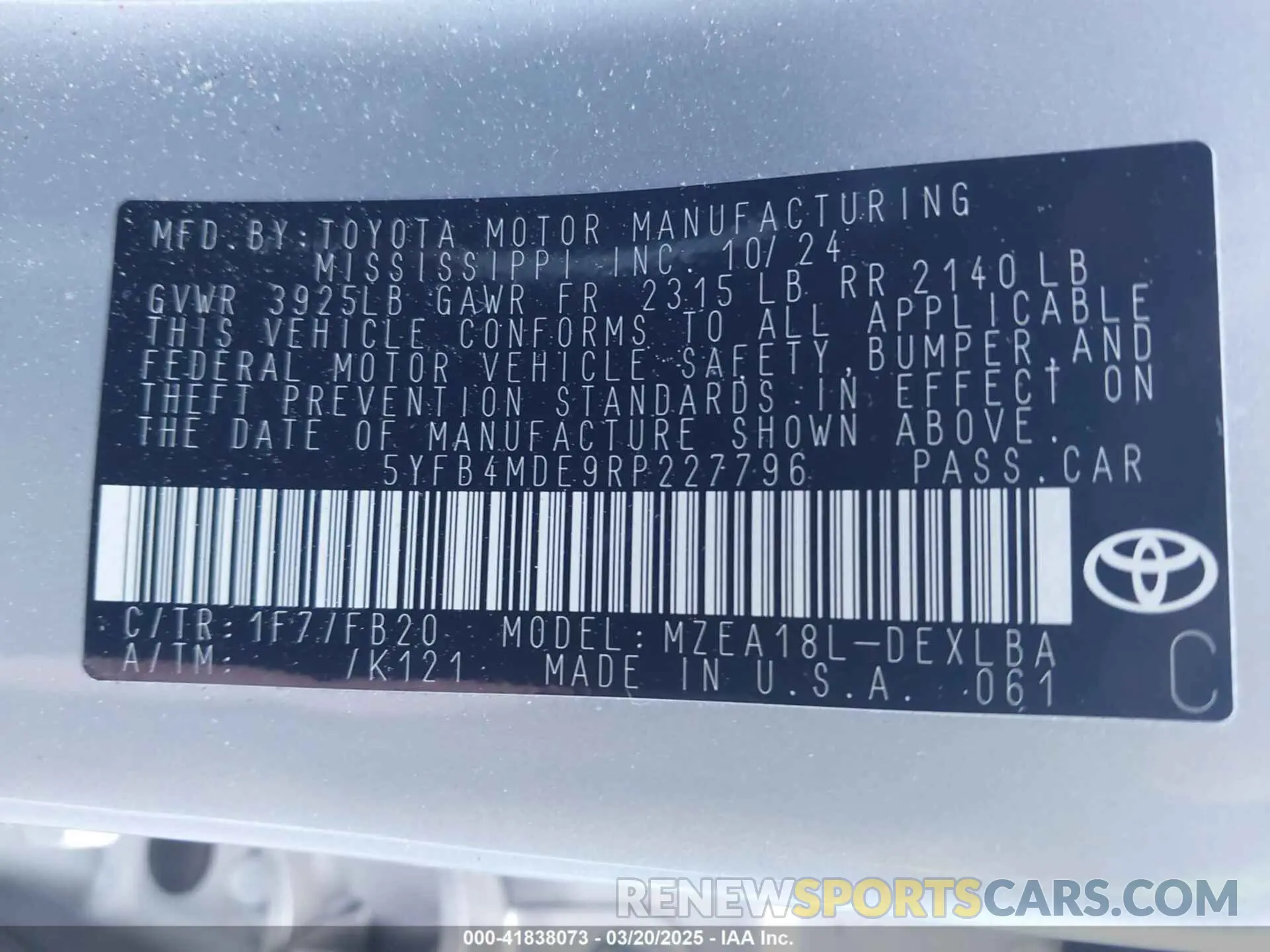 9 fotografías del automóvil dañado 5YFB4MDE9RP227796 TOYOTA COROLLA 2024