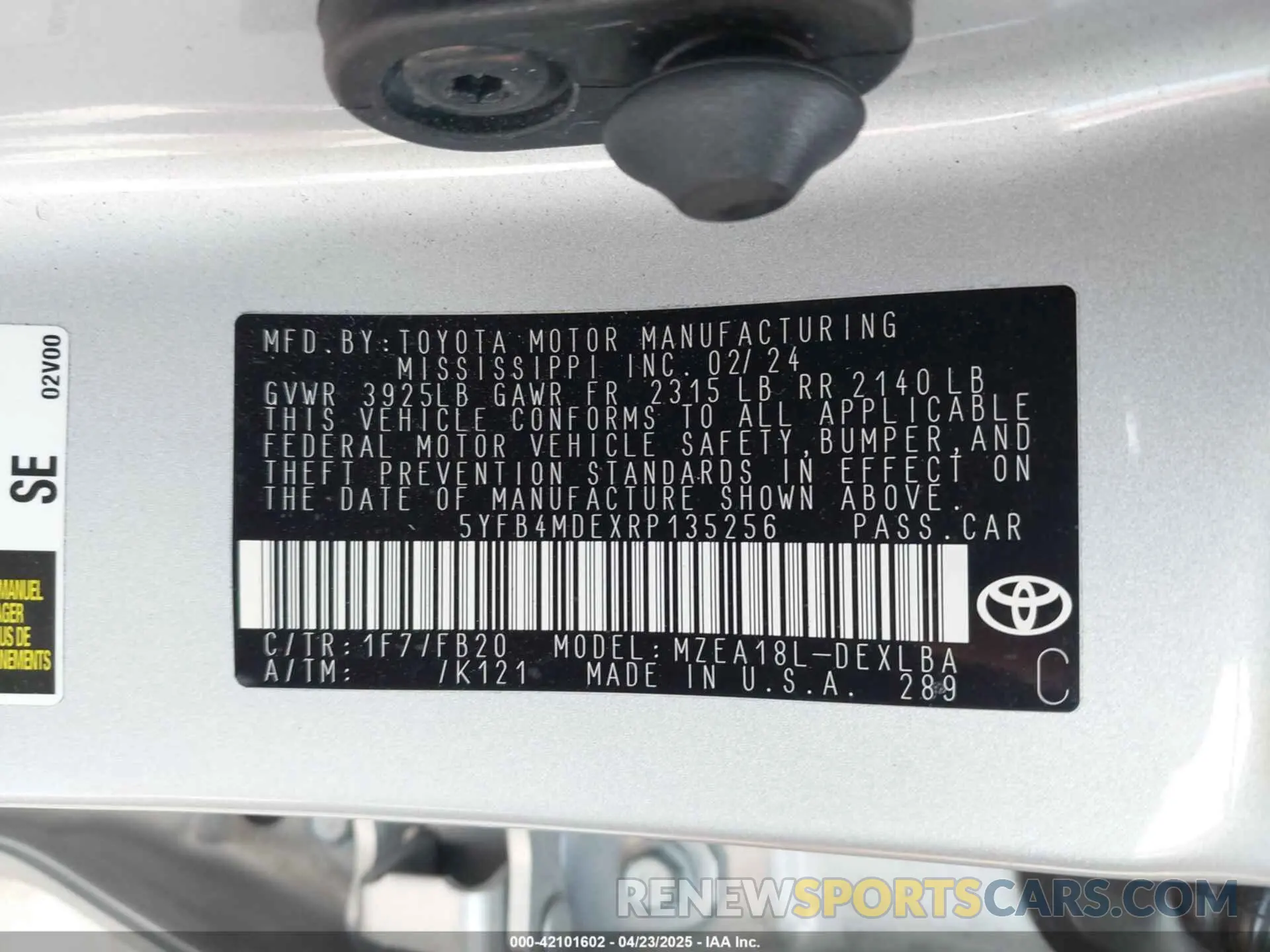 9 fotografías del automóvil dañado 5YFB4MDEXRP135256 TOYOTA COROLLA 2024