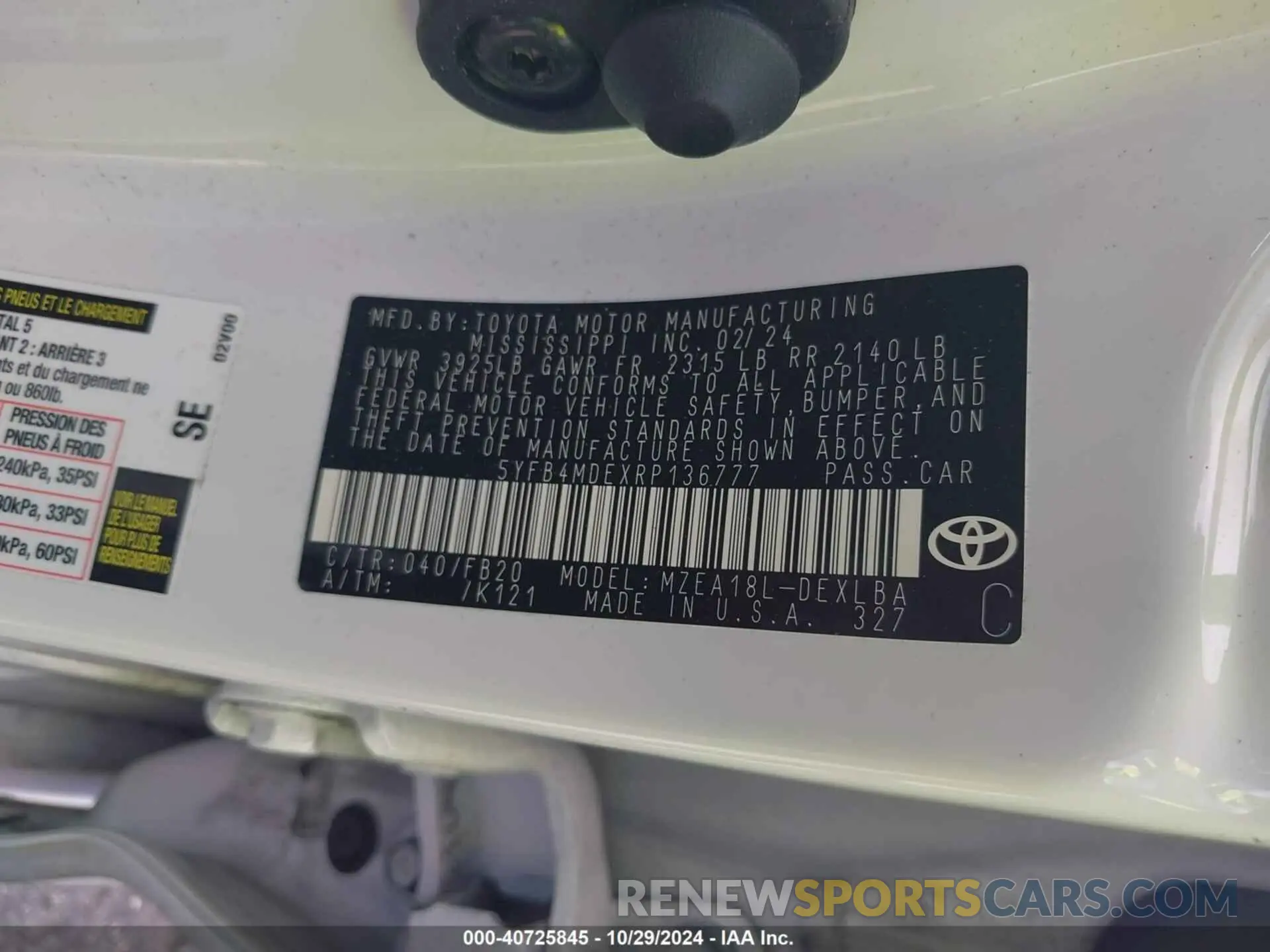 9 fotografías del automóvil dañado 5YFB4MDEXRP136777 TOYOTA COROLLA 2024