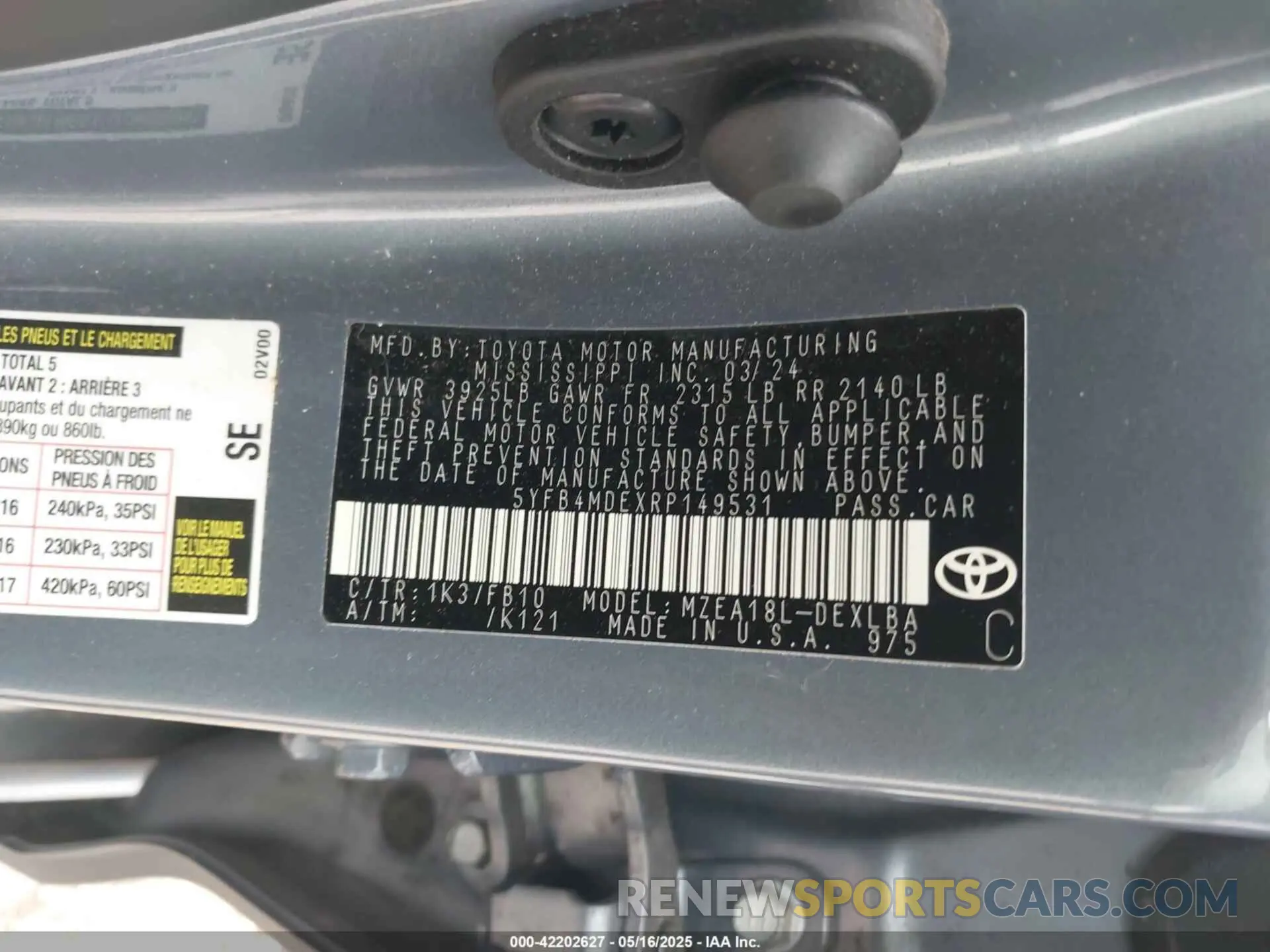 9 fotografías del automóvil dañado 5YFB4MDEXRP149531 TOYOTA COROLLA 2024