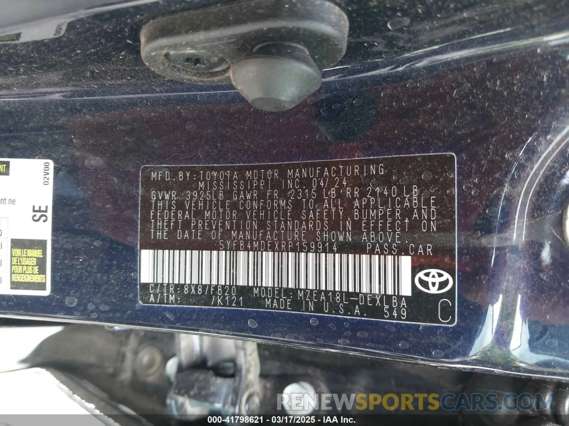9 fotografías del automóvil dañado 5YFB4MDEXRP159914 TOYOTA COROLLA 2024