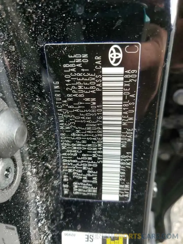 13 fotografías del automóvil dañado 5YFB4MDEXRP176101 TOYOTA COROLLA 2024