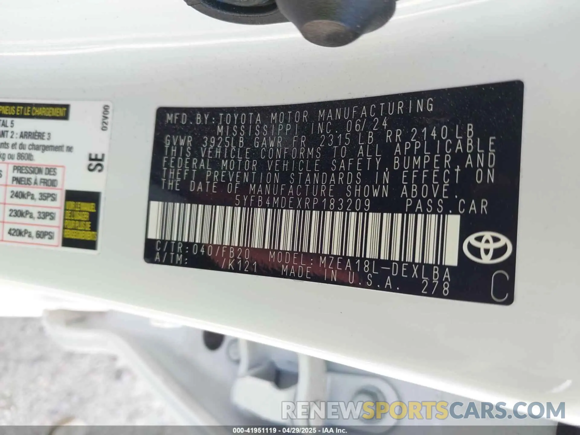 9 fotografías del automóvil dañado 5YFB4MDEXRP183209 TOYOTA COROLLA 2024