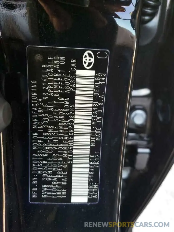 12 fotografías del automóvil dañado 5YFB4MDEXRP208285 TOYOTA COROLLA 2024