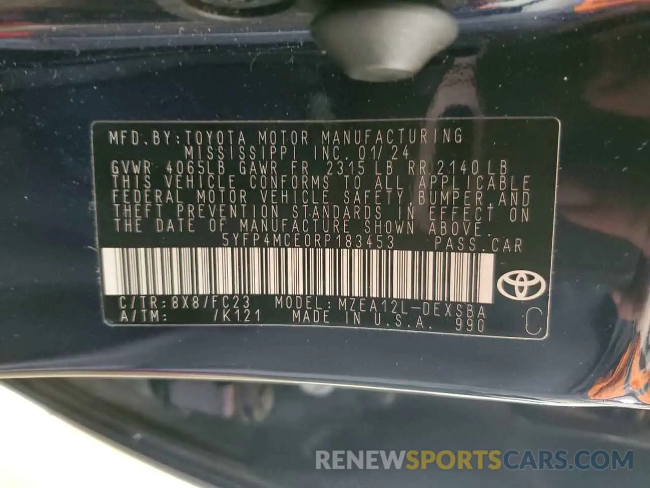 13 fotografías del automóvil dañado 5YFP4MCE0RP183453 TOYOTA COROLLA 2024