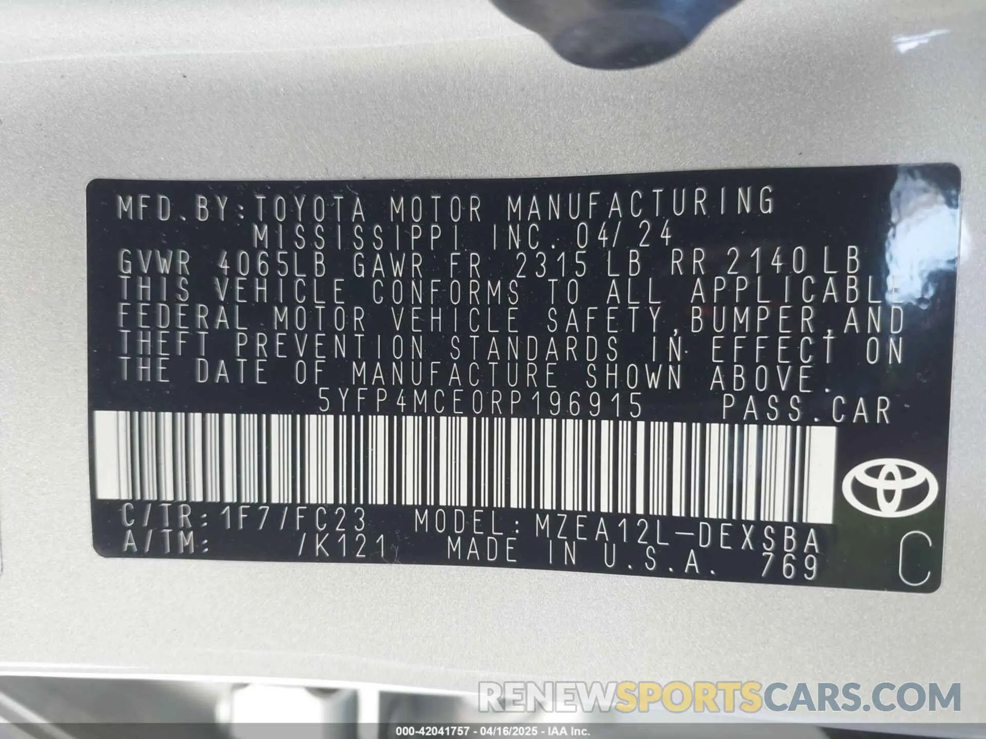 9 fotografías del automóvil dañado 5YFP4MCE0RP196915 TOYOTA COROLLA 2024
