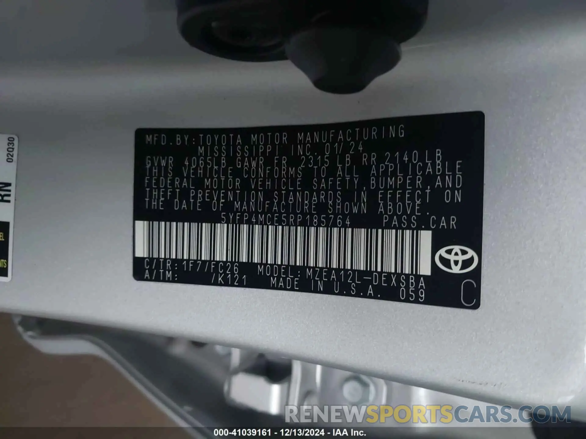 9 fotografías del automóvil dañado 5YFP4MCE5RP185764 TOYOTA COROLLA 2024