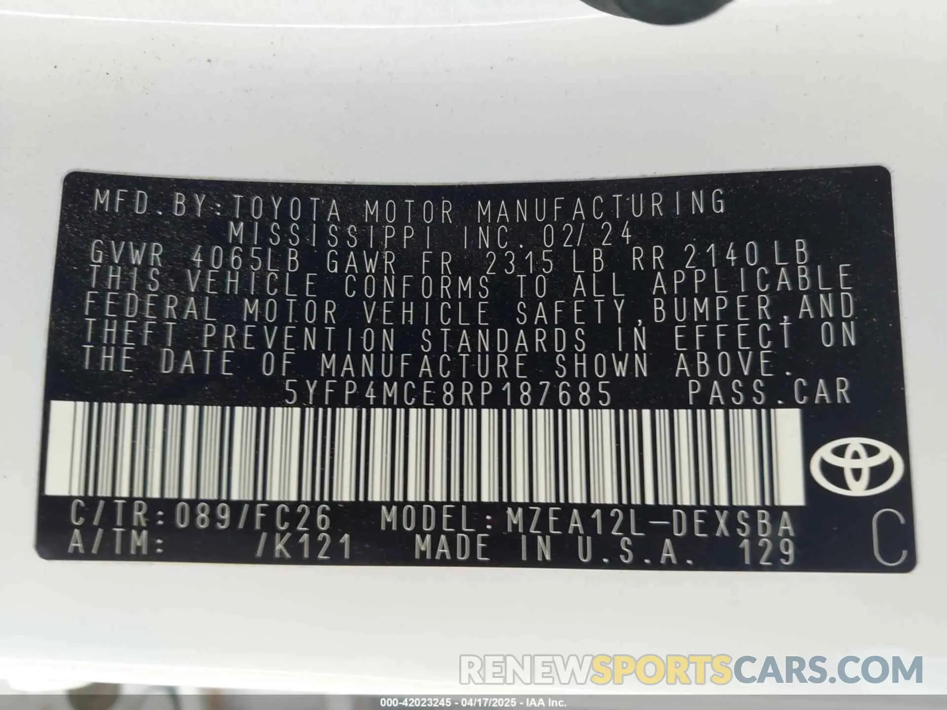 9 fotografías del automóvil dañado 5YFP4MCE8RP187685 TOYOTA COROLLA 2024