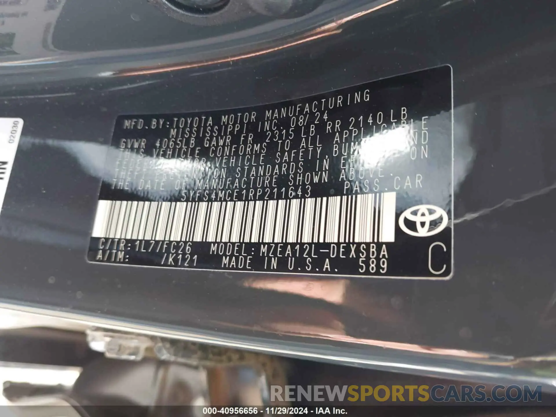 9 fotografías del automóvil dañado 5YFS4MCE1RP211643 TOYOTA COROLLA 2024