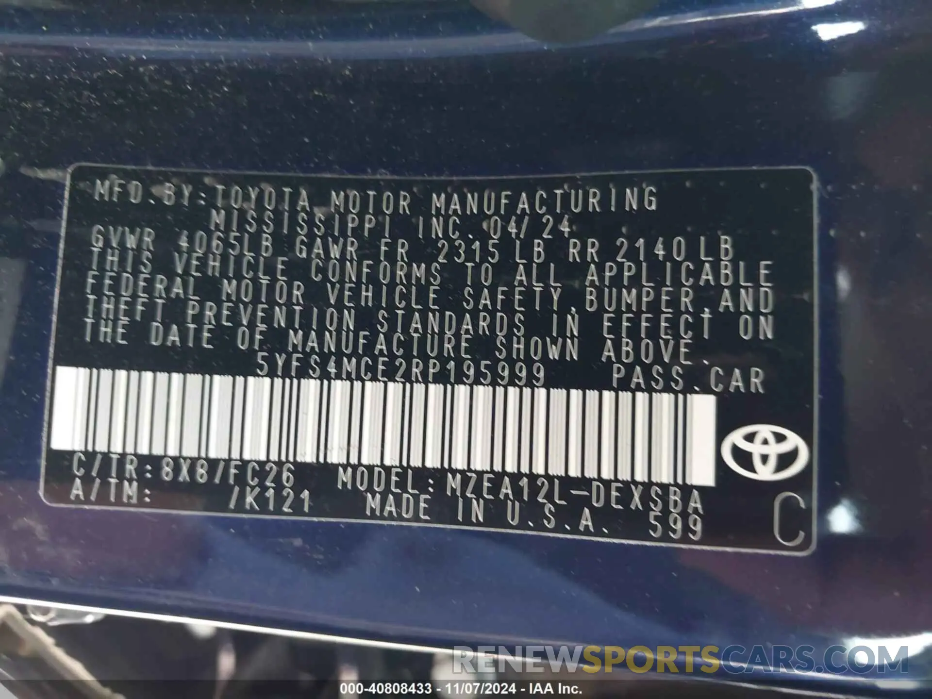 9 fotografías del automóvil dañado 5YFS4MCE2RP195999 TOYOTA COROLLA 2024