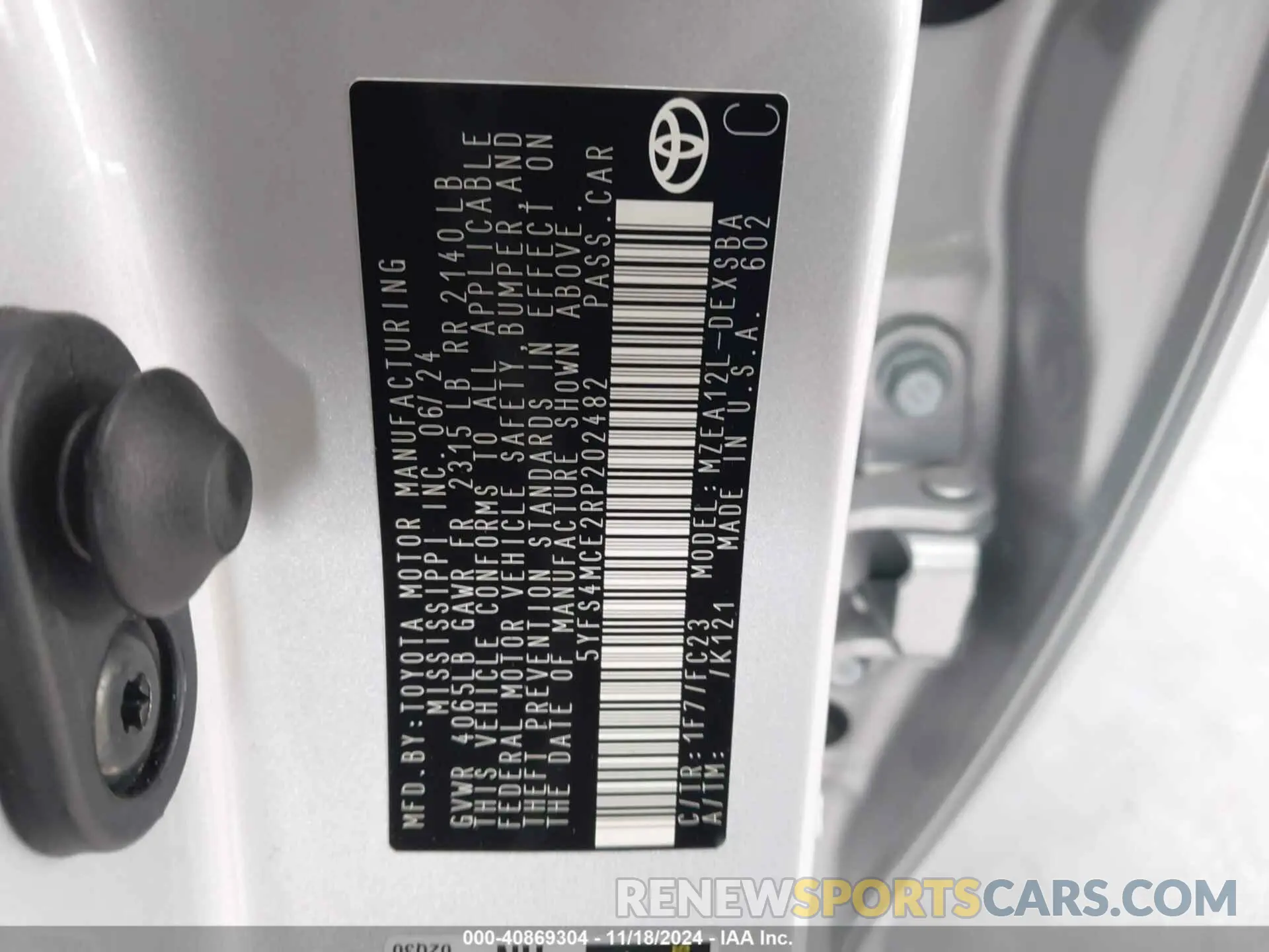 9 fotografías del automóvil dañado 5YFS4MCE2RP202482 TOYOTA COROLLA 2024